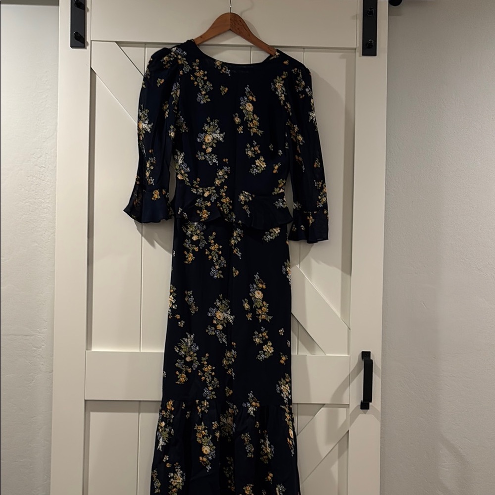 Reformation Peplum Floral Navy Dress - Size 0